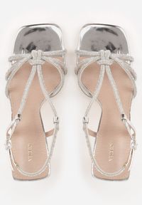 Renee - Srebrne Sandały VIES na Obcasie z Cyrkoniowymi Paseczkami Selvielle. Zapięcie: sprzączka. Kolor: srebrny. Materiał: skóra. Wzór: aplikacja. Sezon: lato. Obcas: na obcasie. Wysokość obcasa: średni #9