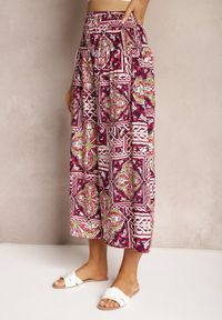 Renee - Fioletowe Spodnie Kuloty z Bawełny High Waist z Gumką w Pasie Palovia. Stan: podwyższony. Kolor: fioletowy. Materiał: bawełna. Sezon: lato