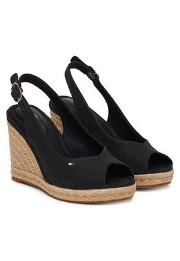 TOMMY HILFIGER - Tommy Hilfiger Espadryle Flag High Wedge Espad Slingback FW0FW09343 Czarny. Kolor: czarny. Materiał: materiał