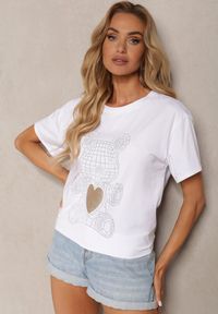 Renee - Biały Casualowy Bawełniany T-shirt z Nadrukiem z Przodu Risamae. Okazja: na co dzień. Kolor: biały. Materiał: bawełna. Wzór: nadruk. Styl: casual