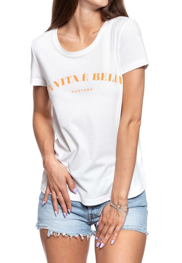 Mustang - MUSTANG T SHIRT DAMSKI Alina C Print Cloud Dancer 1008936 2020. Wzór: nadruk