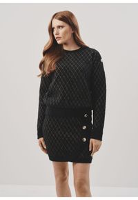 Ochnik - Sweter damski czarny. Kolor: czarny. Materiał: wiskoza. Wzór: aplikacja #2