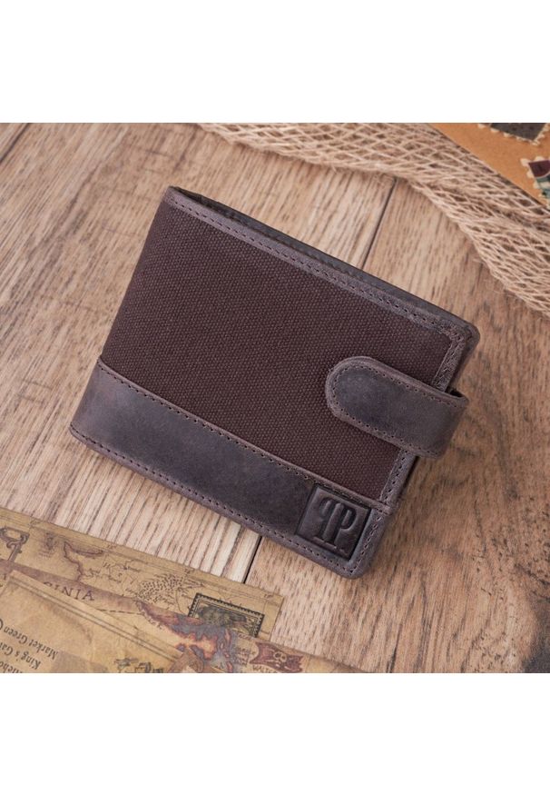 PAOLO PERUZZI - Portfel skórzany męski RFID brązowy Paolo Peruzzi T-03. Kolor: brązowy. Materiał: bawełna