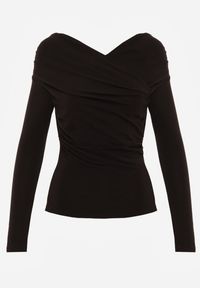 Born2be - Czarna Bluzka z Bawełną Dekoltem Typu Łódka i Marszczeniem Typhatos. Okazja: na co dzień. Kolor: czarny. Materiał: bawełna. Styl: casual, elegancki #4