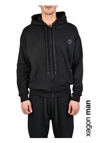 Xagon Man Bluza "Fleece" | MDAWS6 | Fleece | Mężczyzna | Czarny. Okazja: na co dzień. Typ kołnierza: kaptur. Kolor: czarny. Materiał: bawełna. Wzór: aplikacja. Styl: casual