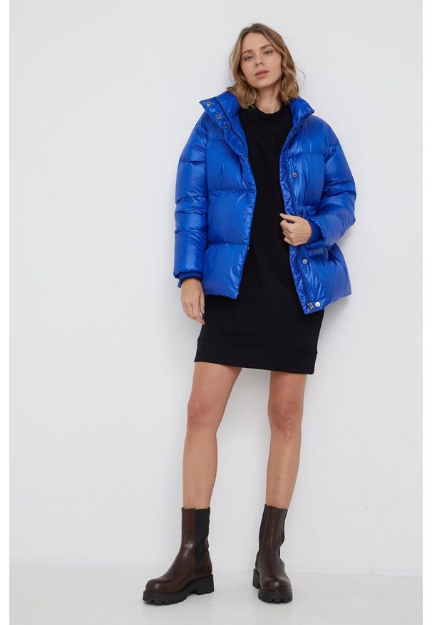Calvin Klein Kurtka puchowa damska zimowa. Okazja: na co dzień. Kolor: niebieski. Materiał: puch. Sezon: zima. Styl: casual