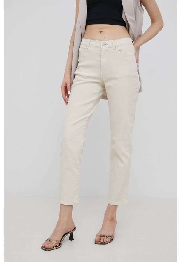 Vila jeansy Visommer damskie medium waist. Kolor: beżowy