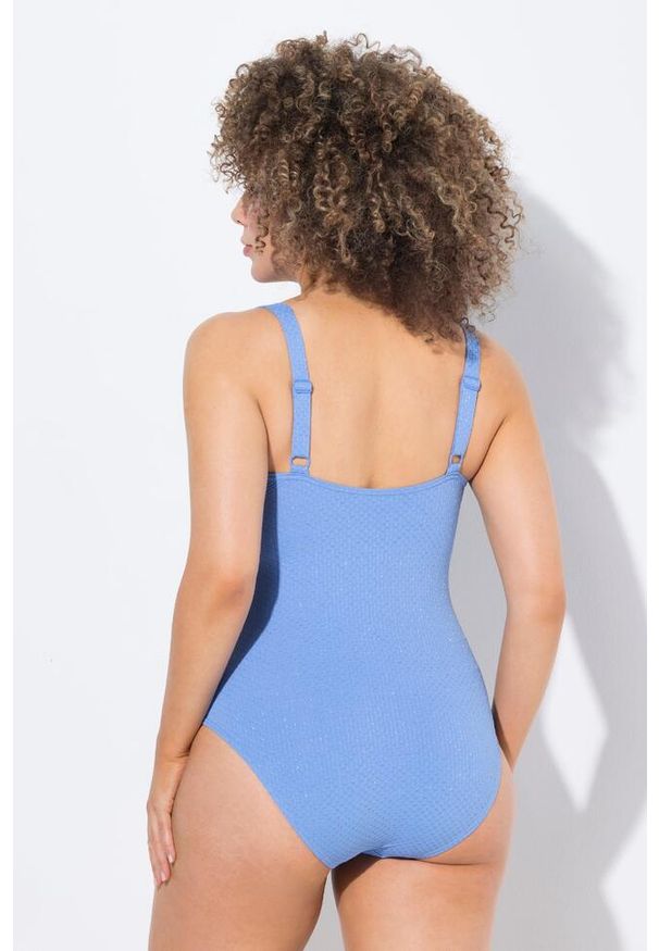 ULLA POPKEN - Damski Strój kąpielowy metaliczny miękkie miseczki podszewka powermesh z przodu. Kolekcja: plus size. Kolor: niebieski. Materiał: włókno, elastan, poliamid, materiał