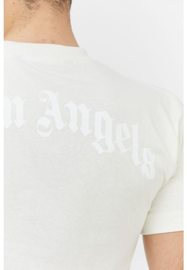 PALM ANGELS Biały t-shirt męski z misiem. Kolor: biały. Materiał: prążkowany. Wzór: nadruk