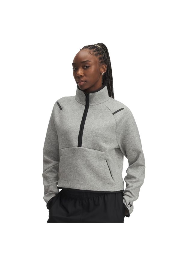 Krótkisweterek z suwakiem 1/2 i kieszenią kangurką dla kobiet Under Armour Unsto. Kolor: szary