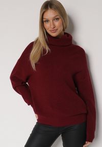 Born2be - Bordowy Golf o Klasycznym Kroju z Kaszmirem Azifra. Okazja: na spotkanie biznesowe. Typ kołnierza: golf. Kolor: czerwony. Materiał: kaszmir. Styl: klasyczny #5