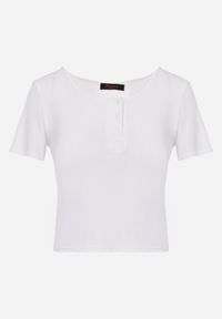 Born2be - Biały Prążkowany Top Bawełniany z Guzikami przy Dekolcie Nedera. Okazja: na co dzień. Kolor: biały. Materiał: prążkowany, bawełna. Styl: casual, klasyczny #7