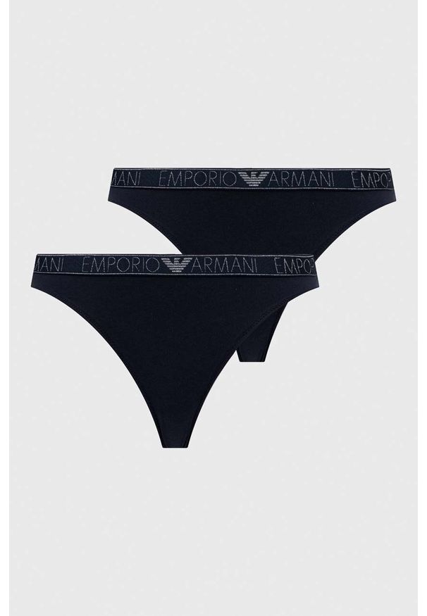 Emporio Armani Underwear stringi 2-pack kolor granatowy. Kolor: niebieski. Materiał: materiał