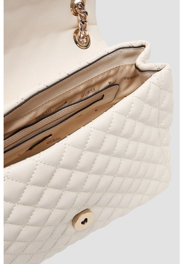 Guess - GUESS Biała kopertówka damska Everlee Convertible. Kolor: biały. Materiał: skórzane