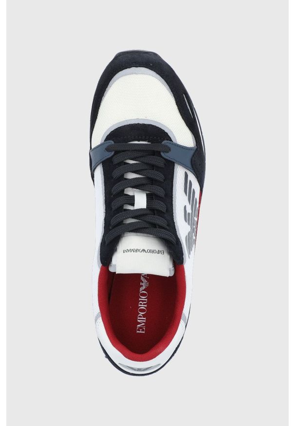 Emporio Armani buty kolor biały. Nosek buta: okrągły. Zapięcie: sznurówki. Kolor: biały. Materiał: guma