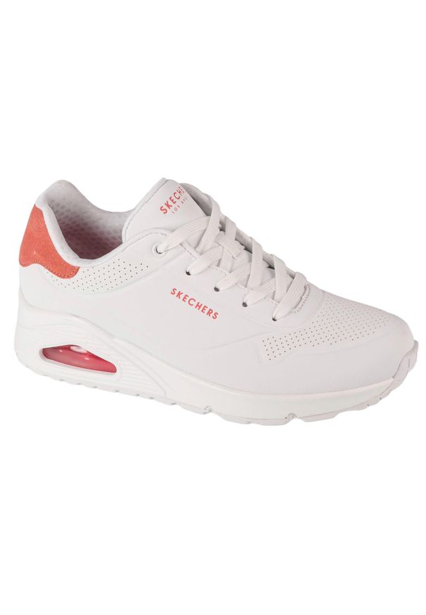 skechers - Buty sportowe Sneakersy damskie, Skechers Uno - Pop Back. Zapięcie: sznurówki. Kolor: biały. Materiał: materiał, tkanina, syntetyk. Szerokość cholewki: normalna. Model: Skechers Sport. Sport: turystyka piesza