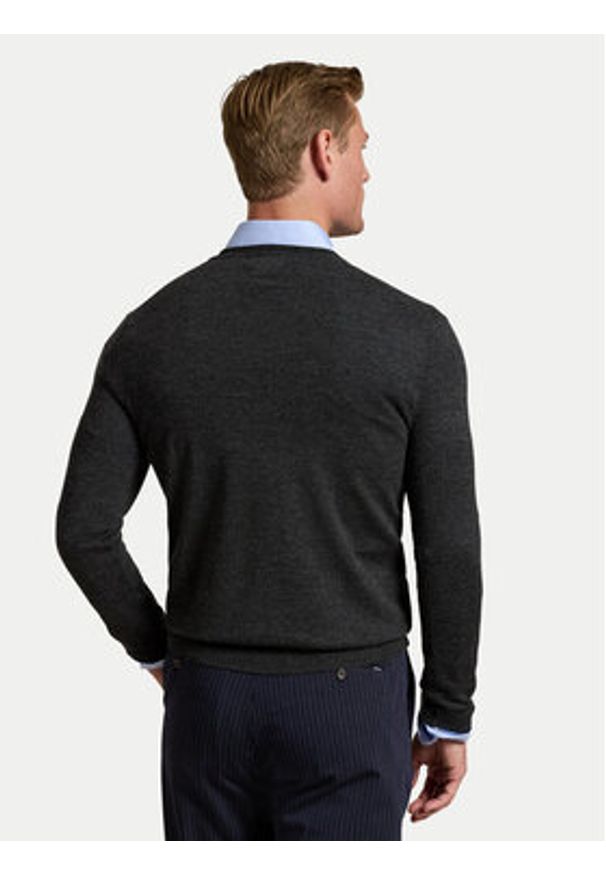 Polo Ralph Lauren Sweter 710946142003 Szary Slim Fit. Typ kołnierza: polo. Kolor: szary. Materiał: wełna