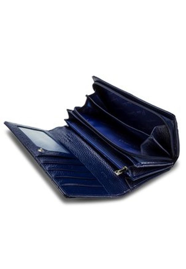 Pierre Cardin Duży Portfel Damski 05 LINE 106 Granatowy. Kolor: niebieski. Materiał: lakier, skóra
