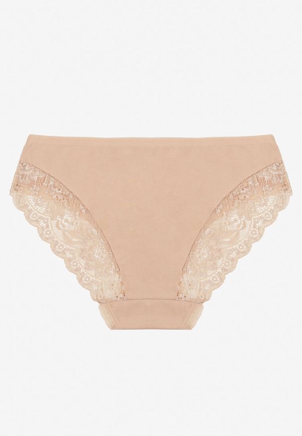 Renee - Beżowe Majtki Figi z Koronkowymi Wstawkami Amiora. Kolor: beżowy. Materiał: koronka. Wzór: koronka