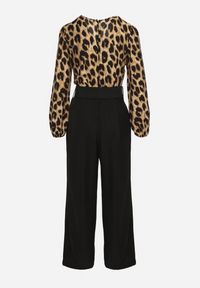 Born2be - Brązowo-Czarny Kombinezon w Panterkę z Szerokim Paskiem Vaison. Okazja: na co dzień. Kolor: brązowy. Długość rękawa: długi rękaw. Długość: długie. Wzór: motyw zwierzęcy. Styl: casual, klasyczny #6