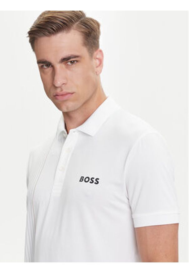 BOSS Polo Check 50545692 Biały Slim Fit. Typ kołnierza: polo. Kolor: biały. Materiał: syntetyk
