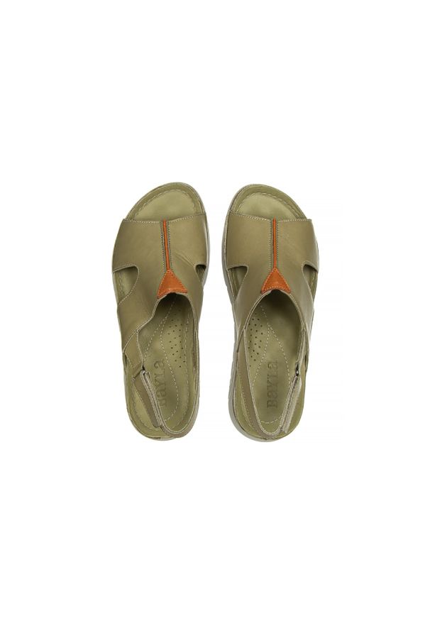 Sandały Bayla-161 022 05 6101 Scorpion Dark Coconut 161281, Zielony, Skóra naturalna. Zapięcie: rzepy. Kolor: zielony. Materiał: skóra. Obcas: na koturnie