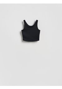 Reserved - Top z ozdobnym tyłem - czarny. Kolor: czarny. Materiał: dzianina #1