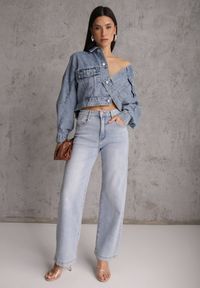 Renee - Jasnoniebieskie Jeansy Straight Leg High Waist z Bawełną Erivera. Stan: podwyższony. Kolor: niebieski. Wzór: gładki. Styl: klasyczny #5