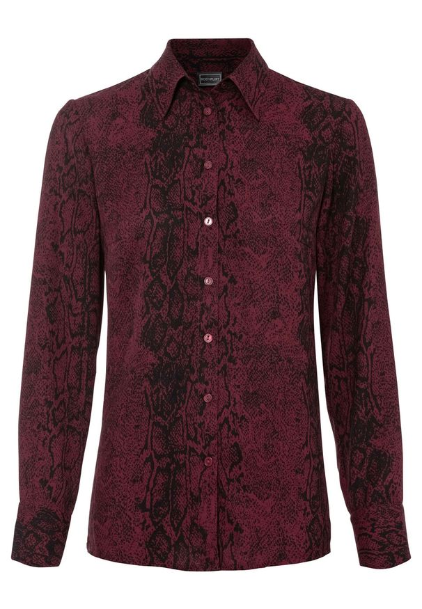 Bluzka w animalistyczny deseń bonprix bordowo-czarny z nadrukiem. Kolor: czerwony. Wzór: nadruk