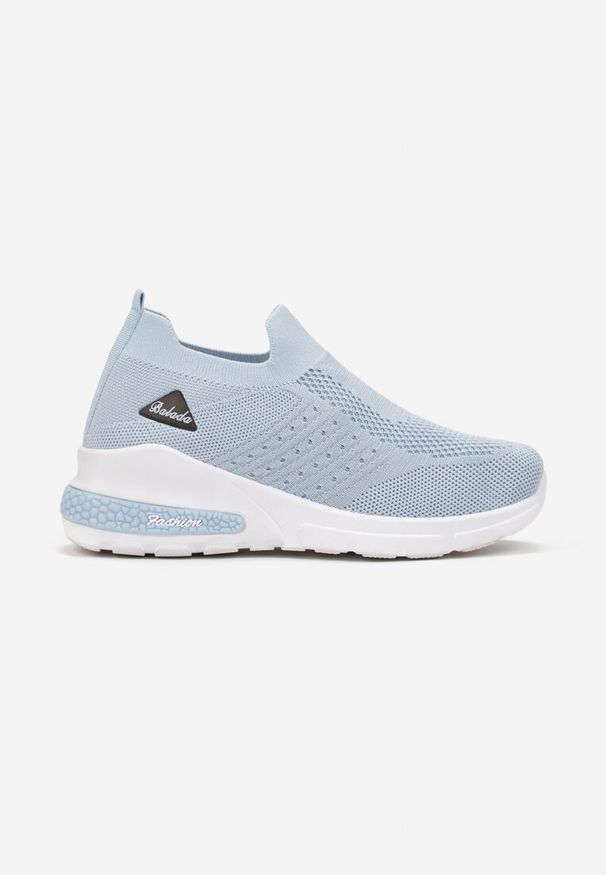 Renee - Jasnoniebieskie Buty Sportowe Amathane. Wysokość cholewki: przed kostkę. Zapięcie: bez zapięcia. Kolor: niebieski. Materiał: materiał. Szerokość cholewki: normalna. Wzór: aplikacja. Obcas: na koturnie