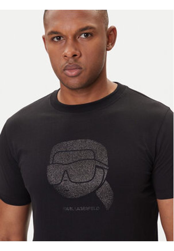Karl Lagerfeld - KARL LAGERFELD T-Shirt 755066 554242 Czarny Regular Fit. Typ kołnierza: dekolt w karo. Kolor: czarny. Materiał: bawełna