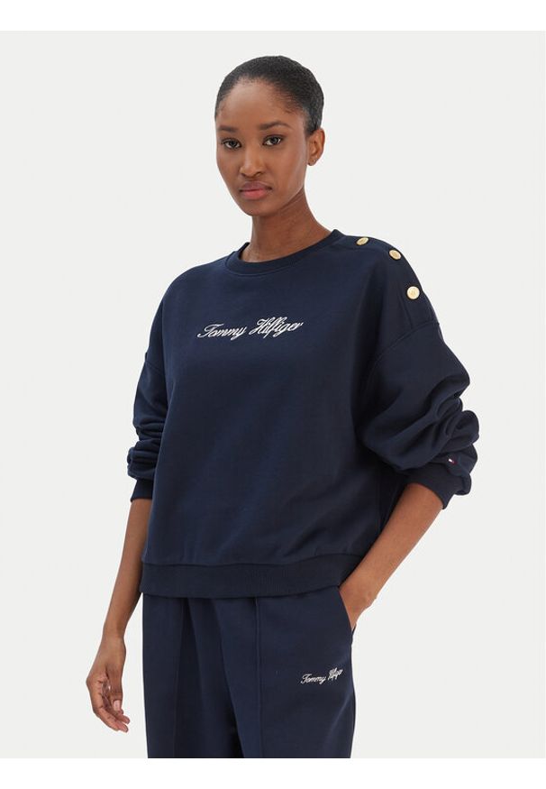 TOMMY HILFIGER - Tommy Hilfiger Bluza Script WW0WW48783 Granatowy Relaxed Fit. Kolor: niebieski. Materiał: bawełna