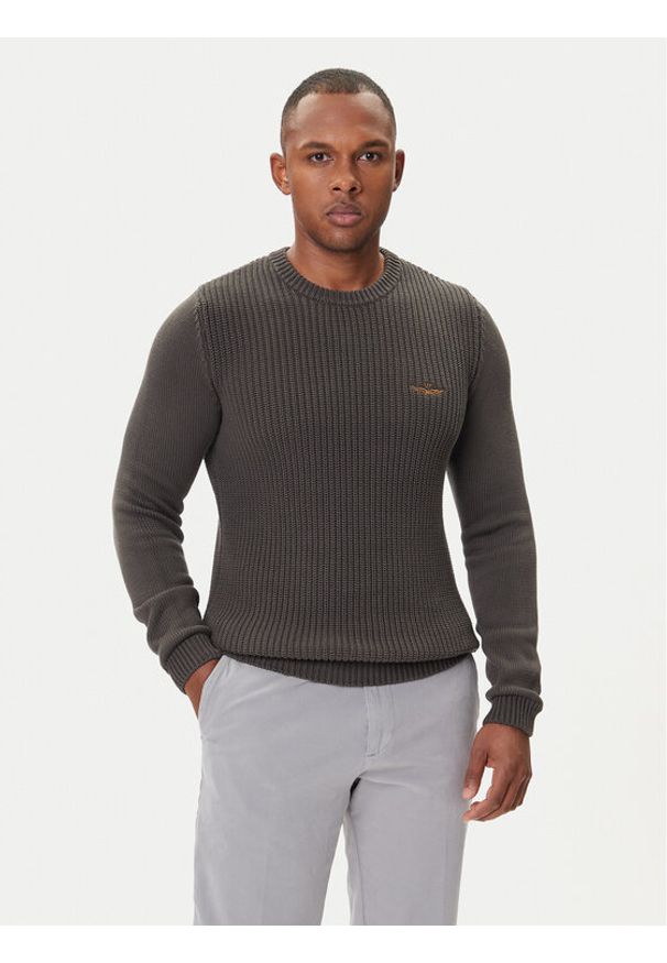 Aeronautica Militare Sweter 252MA1571UL00409 Szary Slim Fit. Kolor: szary. Materiał: bawełna