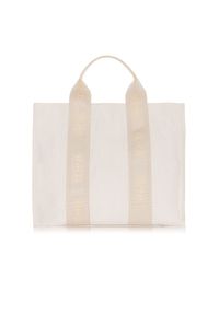 Ochnik - Kremowa damska torebka typu tote bag. Kolor: beżowy. Wzór: paski, aplikacja. Materiał: zdobione. Styl: casual, elegancki, klasyczny #5