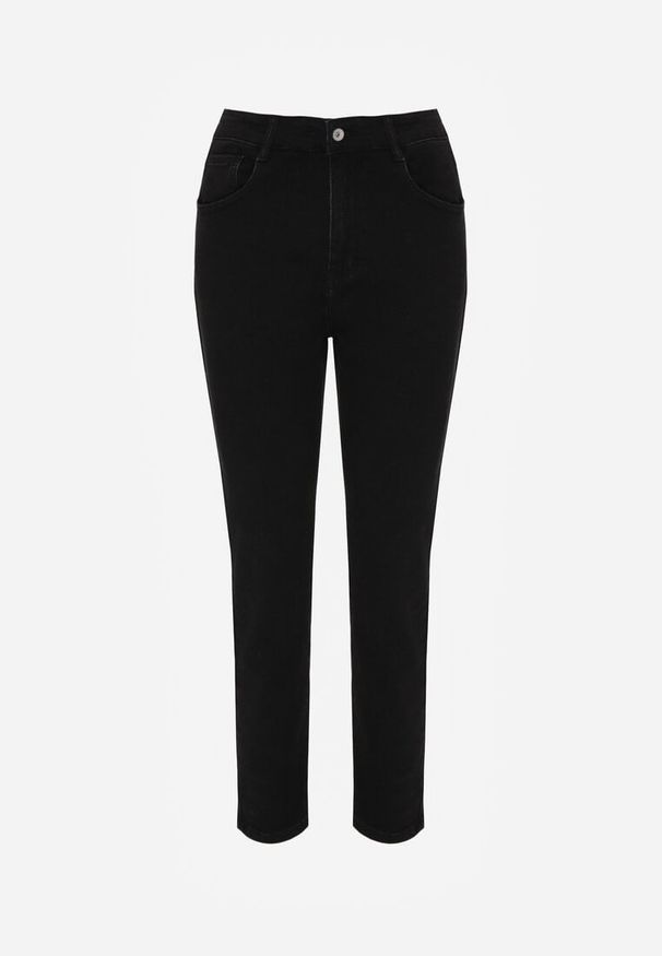 Born2be - Czarne Bawełniane Jeansy Skinny z Regularnym Stanem Sewnela. Kolekcja: plus size. Kolor: czarny. Styl: elegancki, klasyczny, wizytowy