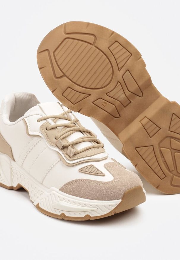 Born2be - Ciemnobeżowe Sneakersy Streetwearowe z Kontrastowymi Przeszyciami Ilirenas. Okazja: na co dzień. Kolor: beżowy