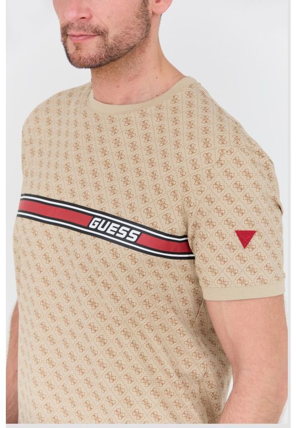 Guess - GUESS Beżowy męski t-shirt Jamey, Rozmiar M. Kolor: beżowy