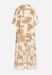 Born2be - Beżowa Wiskozowa Sukienka z Geometrycznym Wzorem Filarin. Okazja: na co dzień. Kolor: beżowy. Materiał: wiskoza. Wzór: geometria. Sezon: wiosna. Typ sukienki: proste. Styl: klasyczny, casual, elegancki #3