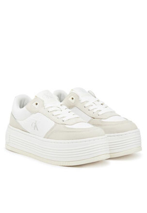 Calvin Klein Jeans Sneakersy Bold Flatf Low Lace Mix YW0YW01742 Biały. Kolor: biały. Materiał: zamsz, skóra