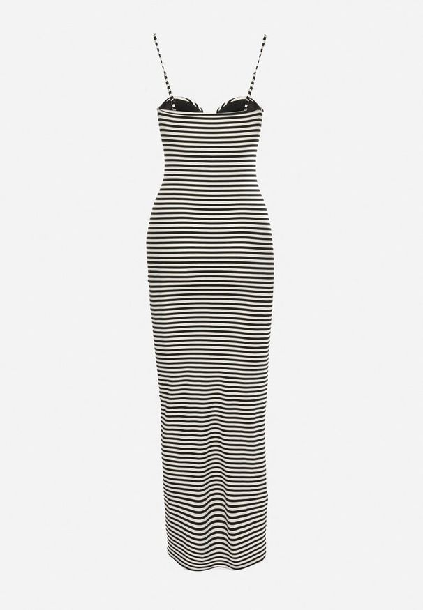 Born2be - Czarno-Biała Sukienka Bodycon z Serduszkowym Dekoltem w Paski Ilalilena. Kolor: czarny. Długość rękawa: na ramiączkach. Wzór: paski. Typ sukienki: bodycon
