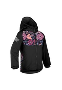 UNUO - Kurtka softshellowa dziecięca z polarem Basic, czarny, Magic Flowers. Kolor: czarny. Materiał: polar. Sezon: wiosna, jesień. Styl: sportowy #1