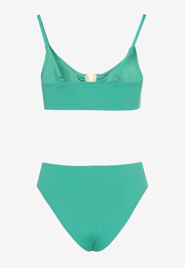 Born2be - Ciemnozielone Bikini Biustonosz z Metaliczną Ozdobą i Majtki Figi Kinirela. Kolor: zielony. Wzór: aplikacja