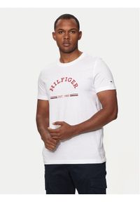 TOMMY HILFIGER - Tommy Hilfiger T-Shirt Arch MW0MW35466 Biały Slim Fit. Kolor: biały. Materiał: bawełna