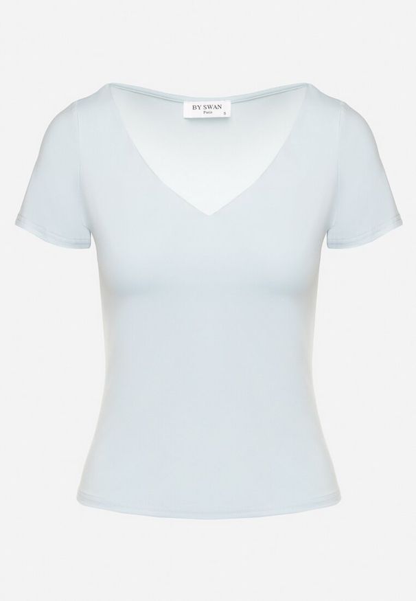 Born2be - Jasnoniebieski T-shirt z Wiskozą o Dopasowanym Kroju z Dekoltem w Serek Folarisse. Typ kołnierza: dekolt w serek. Kolor: niebieski. Materiał: wiskoza