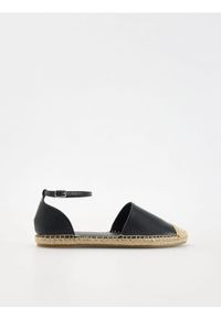 Reserved - Skórzane sandały rzymianki - czarny. Kolor: czarny. Materiał: skóra