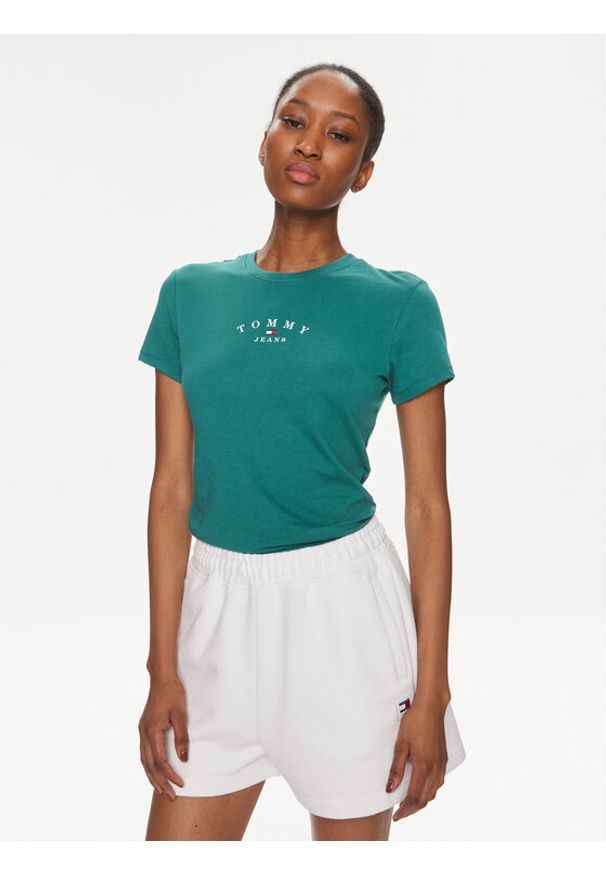 Tommy Jeans T-Shirt Essential Logo DW0DW18140 Zielony Slim Fit. Kolor: zielony. Materiał: bawełna, syntetyk