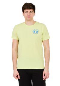 La Martina - LA MARTINA Żółty męski t-shirt z dużym logo, Rozmiar XXL. Kolor: żółty #4