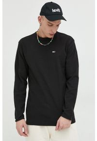 Tommy Jeans longsleeve bawełniany kolor czarny gładki. Kolor: czarny. Materiał: bawełna. Długość rękawa: długi rękaw. Wzór: gładki #1