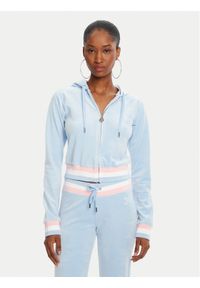 Juicy Couture Bluza Velour Crop JCWAS225351 Błękitny Regular Fit. Kolor: niebieski. Materiał: welur