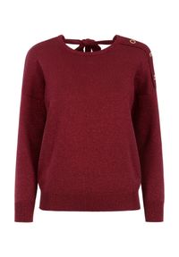 Ochnik - Sweter z wiązaniem na plecach damski. Kolor: czerwony. Materiał: wiskoza. Długość: długie. Wzór: aplikacja #2